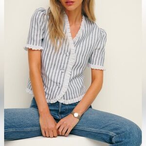 Reformation Bess Linen Top Antibes Stripe - Size XS